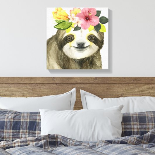Tropical Halo | Sweet Sloth Canvas Afdruk (Insitu (Slaapkamer))