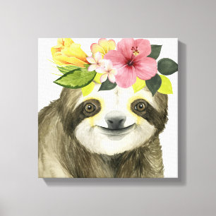 Tropical Halo   Sweet Sloth Canvas Afdruk