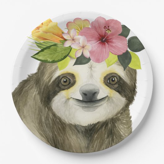 Tropical Halo | Sweet Sloth Papieren Bordje (Voorkant)