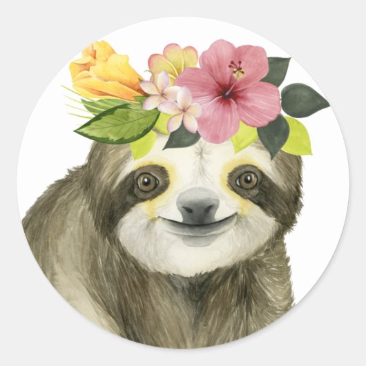 Tropical Halo | Sweet Sloth Ronde Sticker (Voorkant)