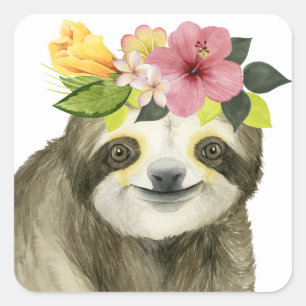 Tropical Halo Sweet Sloth Vierkante Sticker