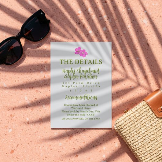 Tropical Hand Drawn Pink and Green Informatiekaartje