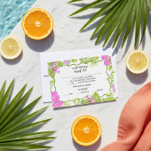 Tropical Hand Drawn Pink and Green  RSVP Kaartje