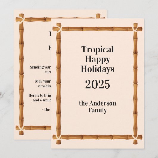 Tropical Happy Holidays, Bamboo Frame Feestdagenkaart (Voorkant / Achterkant)