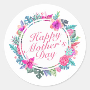Tropical Happy Moederdag Floral Lijst Sticker