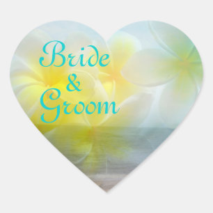 Tropical Haven Bruid & Bruidegom Plumeria Bruiloft Hart Sticker