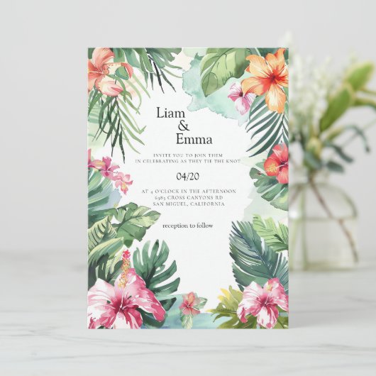 Tropical Hawaii bruiloft uitnodiging (Staand voorkant)