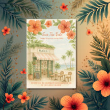 Tropical Hawaii Destination Wedding save the date 