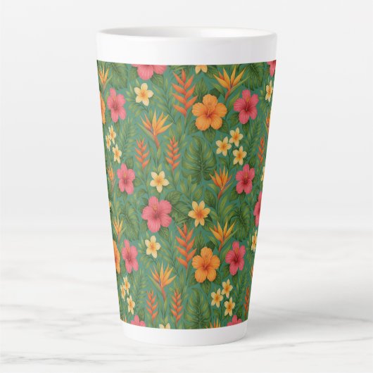 Tropical/Hawaii patterned floral Latte Mok (Voorkant)