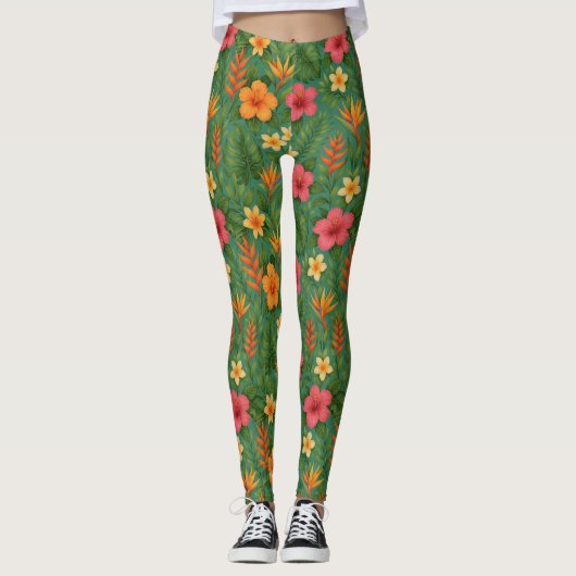 Tropical/Hawaii patterned floral Leggings (Voorkant)
