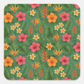 Tropical/Hawaii patterned floral Vierkante Sticker (Voorkant)