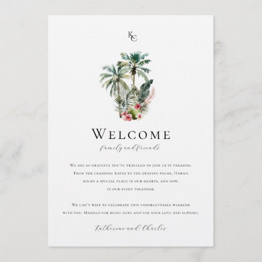 Tropical Hawaii Wedding Welcome Itinerary Card Menu (Voorkant)