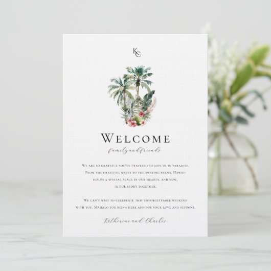Tropical Hawaii Wedding Welcome Itinerary Card Menu (Staand voorkant)