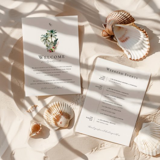 Tropical Hawaii Wedding Welcome Itinerary Card Menu