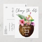 Tropical Hawaiian Floral & Coconut Wijzig de datum Briefkaart (Voorkant / Achterkant)