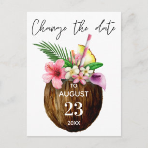 Tropical Hawaiian Floral & Coconut Wijzig de datum Briefkaart