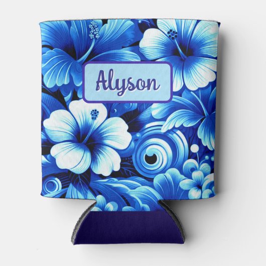 Tropical Hawaiian Flowers Hibiscus Personalized Blikjeskoeler (Voorkant)