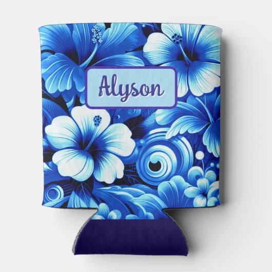 Tropical Hawaiian Flowers Hibiscus Personalized Blikjeskoeler (Achterkant)