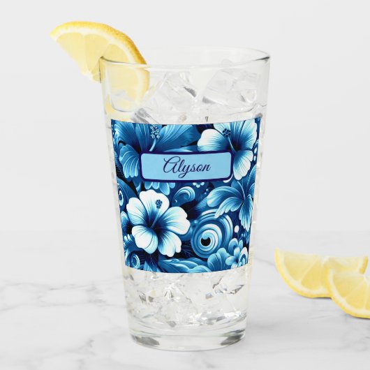 Tropical Hawaiian Flowers Hibiscus Personalized Glas (Voorkant ijs)