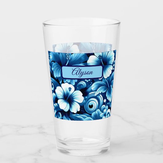 Tropical Hawaiian Flowers Hibiscus Personalized Glas (Voorkant)