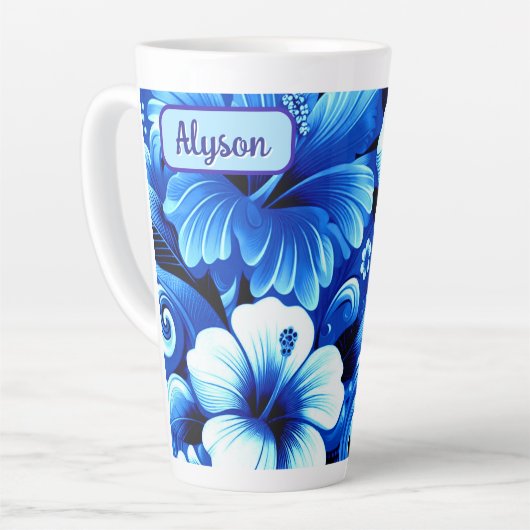 Tropical Hawaiian Flowers Hibiscus Personalized Latte Mok (Linkerhoek)