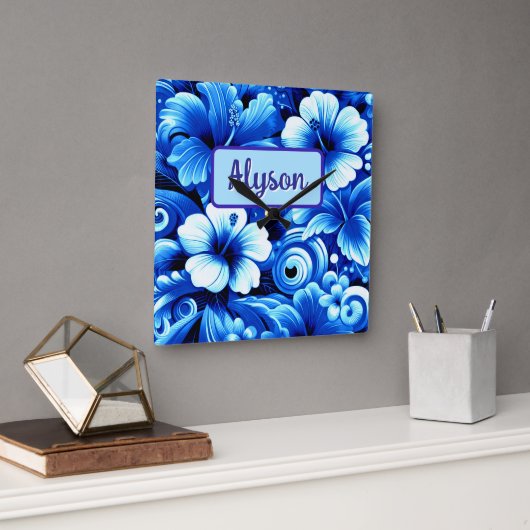 Tropical Hawaiian Flowers Hibiscus Personalized Vierkante Klok (Kantoor)
