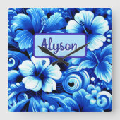 Tropical Hawaiian Flowers Hibiscus Personalized Vierkante Klok (Voorkant)