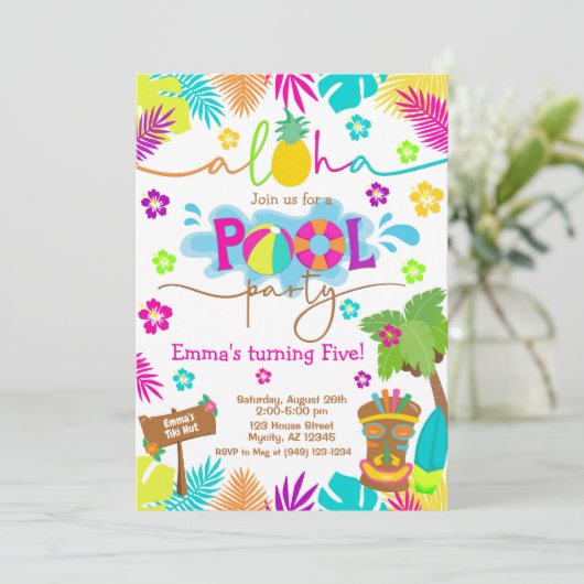 Tropical Hawaiian Luau Pool Party Kind Kaart (Staand voorkant)