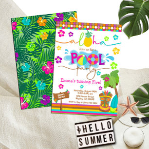Tropical Hawaiian Luau Pool Party Kind Kaart