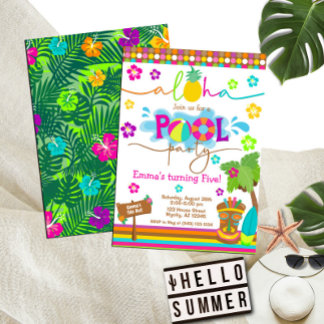 Tropical Hawaiian Luau Pool Party Kind Kaart