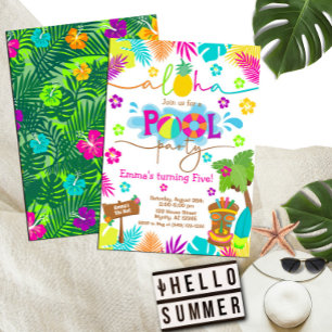 Tropical Hawaiian Luau Pool Party Kind Kaart