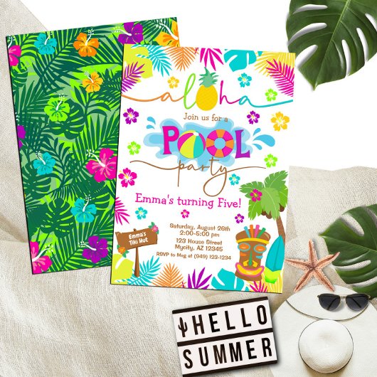 Tropical Hawaiian Luau Pool Party Kind Kaart