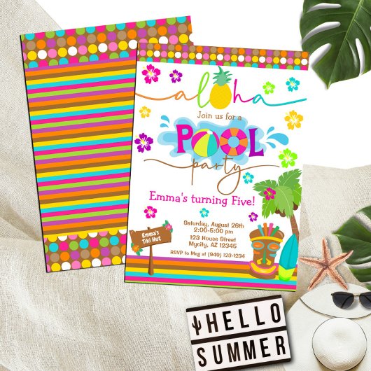 Tropical Hawaiian Luau Pool Party Kind Kaart