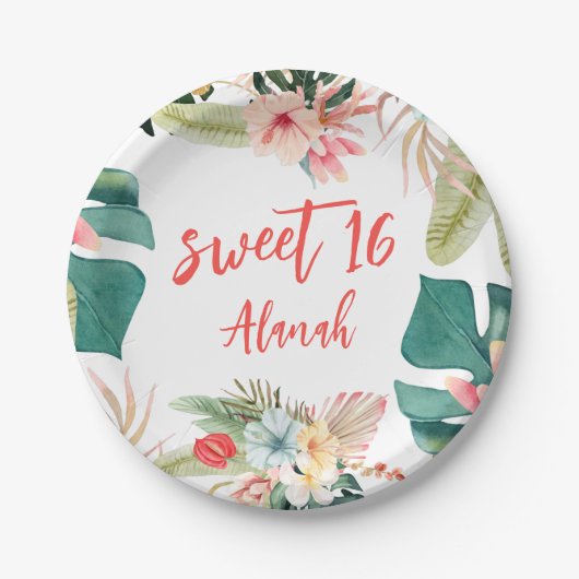 Tropical Hawaiian Sweet 16 Birthday Paper Bord (Voorkant)