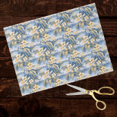 Tropical Hawaiin Yellow Hibiscus Flowers on Blue  Tissuepapier