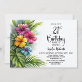Tropical Hibiscus 21st Birthday Party Kaart (Voorkant)