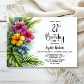 Tropical Hibiscus 21st Birthday Party Kaart