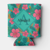 Tropical Hibiscus and Palm Leaf Pattern  Blikjeskoeler (Voorkant)