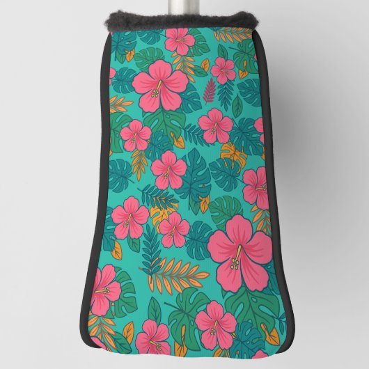 Tropical Hibiscus and Palm Leaf Pattern  Golfheadcover (Draai 90)