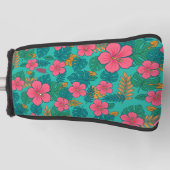 Tropical Hibiscus and Palm Leaf Pattern  Golfheadcover (Voorkant)