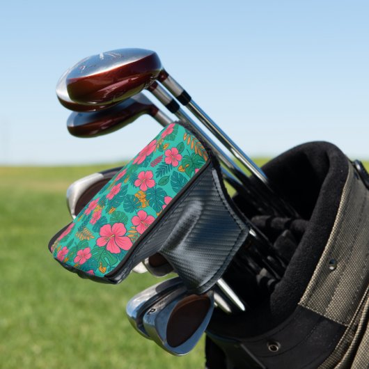 Tropical Hibiscus and Palm Leaf Pattern  Golfheadcover (Insitu)