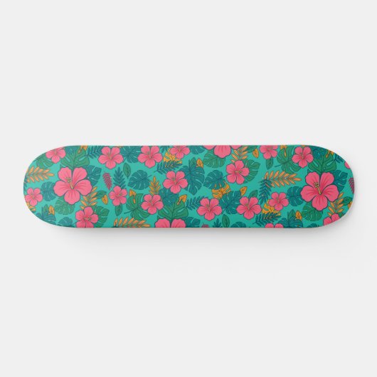 Tropical Hibiscus and Palm Leaf Pattern Persoonlijk Skateboard (Horizontaal)