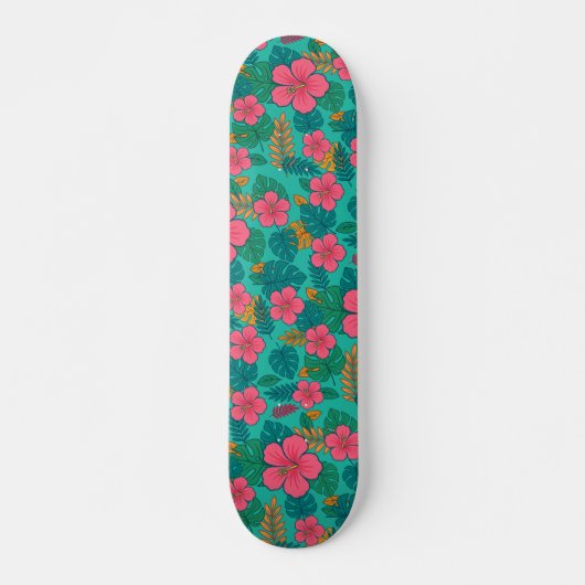 Tropical Hibiscus and Palm Leaf Pattern Persoonlijk Skateboard (Voorkant)