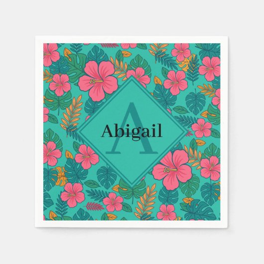 Tropical Hibiscus and Palm Leaf Pattern  Servet (Voorkant)