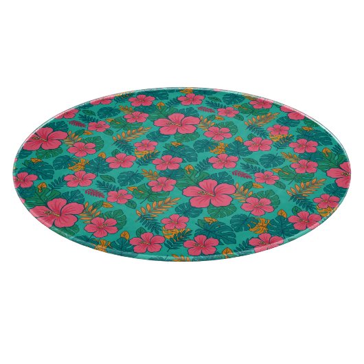 Tropical Hibiscus and Palm Leaf Pattern  Snijplank (Hoek)