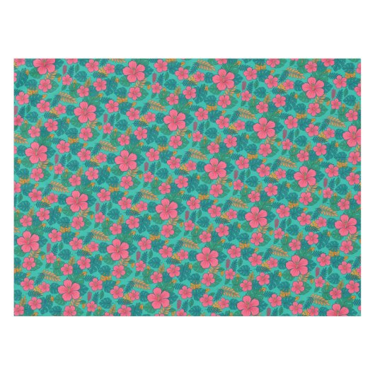 Tropical Hibiscus and Palm Leaf Pattern Tafelkleed (Voorkant (Horizontaal))