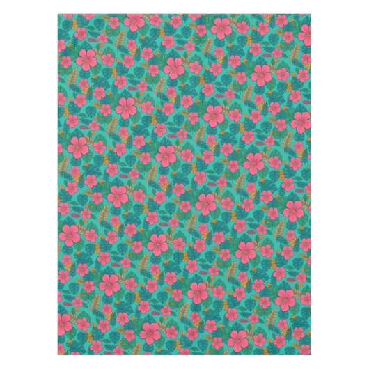 Tropical Hibiscus and Palm Leaf Pattern Tafelkleed (Voorkant)