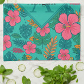 Tropical Hibiscus and Palm Leaf Pattern Theedoek (Gevouwen)