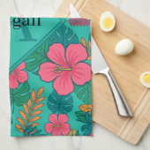 Tropical Hibiscus and Palm Leaf Pattern Theedoek (Quarter Fold)
