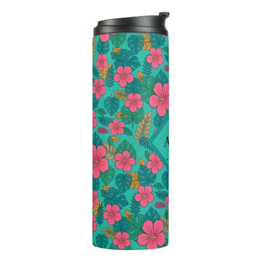 Tropical Hibiscus and Palm Leaf Pattern  Thermosbeker (Gedraaid links)